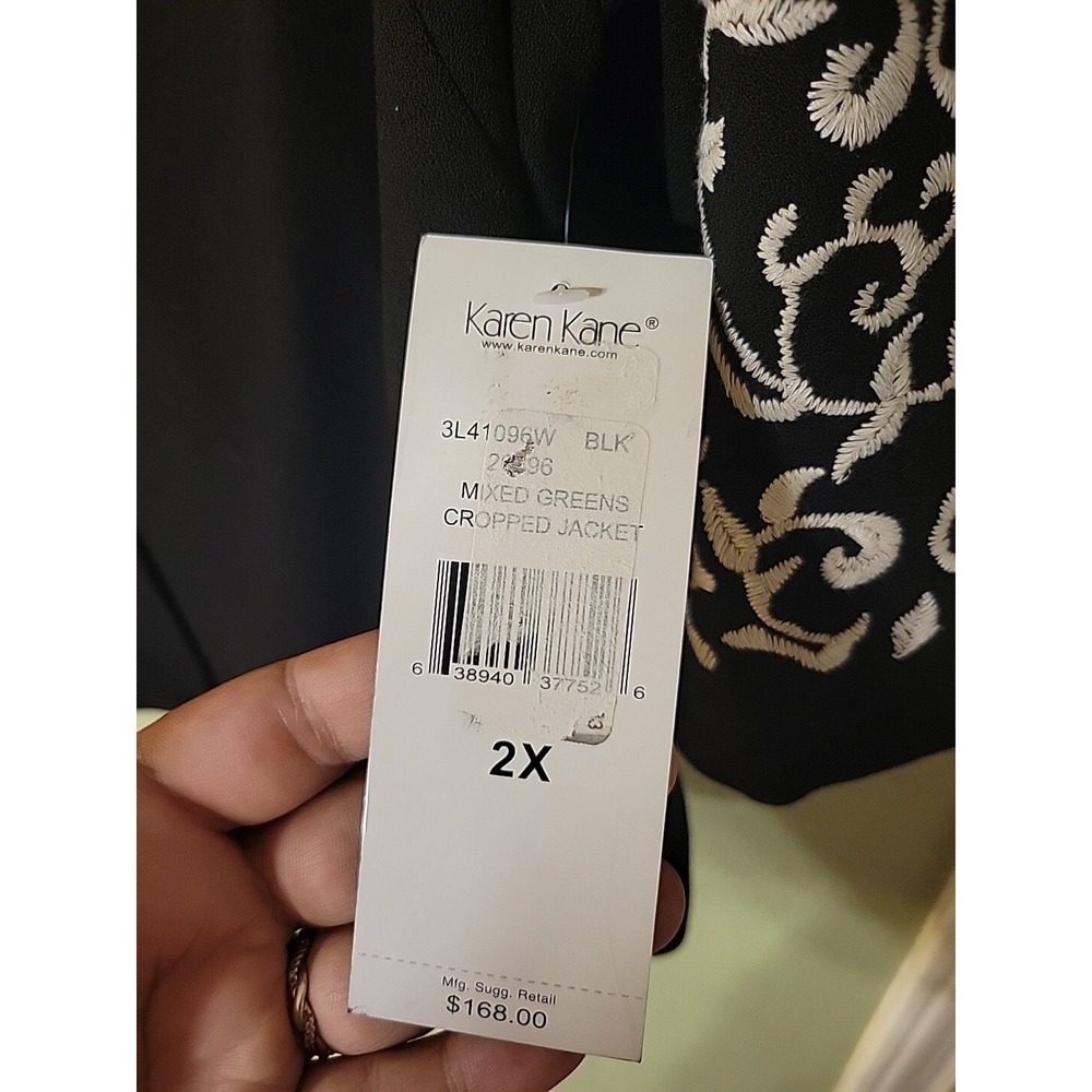 Karen Kane Plus Size 2x Blazer Mixed Greens Cropped Jacket Black Embroidered - Picture 9 of 10
